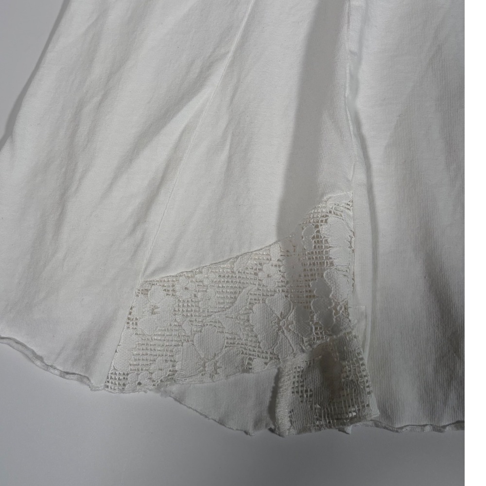 Free People White Lace Trim V-Neck Short Sleeve Babydoll Top Boho Coquette Small - Picture 8 of 11